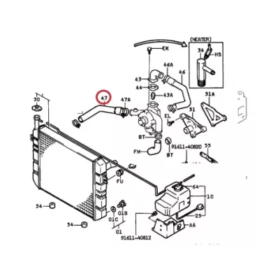 Przewód (wąż) chłodnicy silnika TOYOTA 5K  - DOLNY
