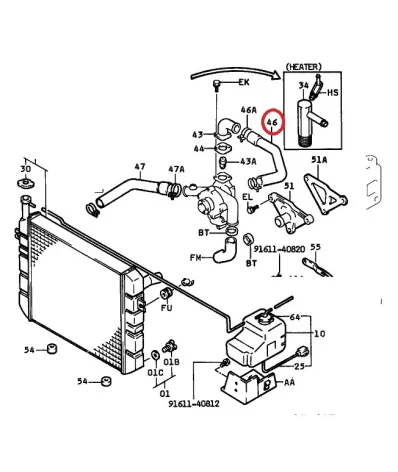 Przewód (wąż) chłodnicy silnika TOYOTA 5K - GÓRNY