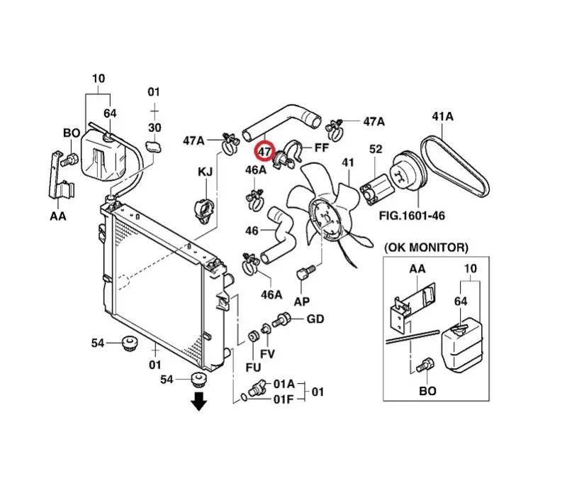 Przewód (wąż) chłodnicy silnika TOYOTA 5K  - DOLNY