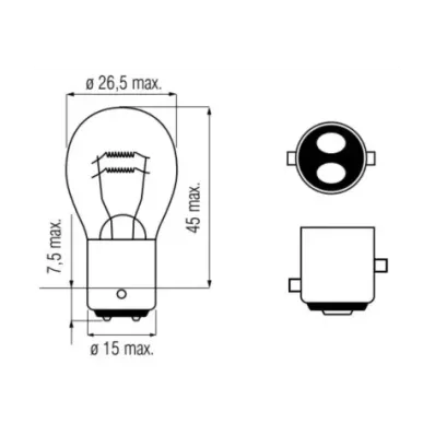 Żarówka P25/10W (36V) 25W/10W (BAY15D) - BIAŁA