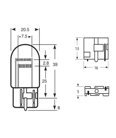 Żarówka W21/5W (12V) 21/5W (W3X16Q) - BIAŁA