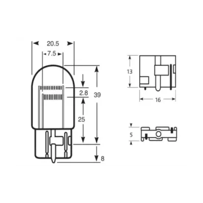 Żarówka W21/5W (12V) 21/5W (W3X16Q) - BIAŁA