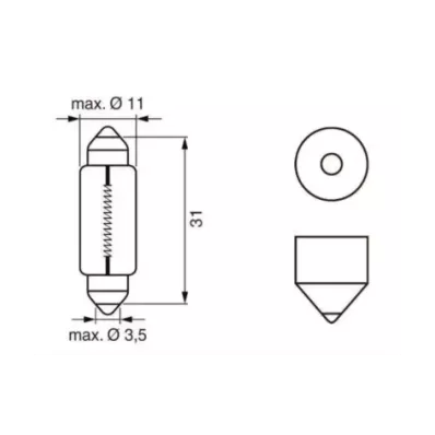 Żarówka C10W (12V) 10W (SV8.5-8) DŁ.31MM  - BIAŁA