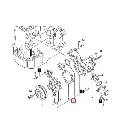 Obudowa Termostatu silnika + pompa wody VOLKSWAGEN (VW) ADF - DOLNA