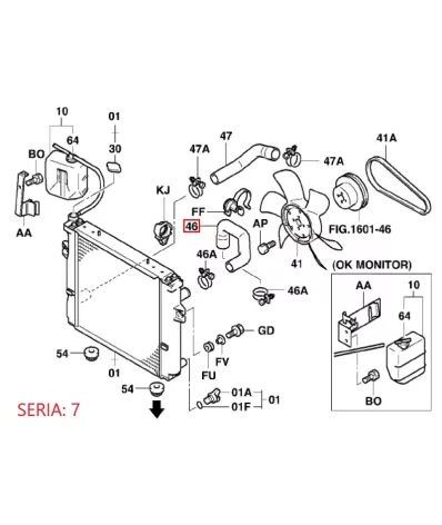 Przewód (wąż) chłodnicy silnika TOYOTA 4Y - GÓRNY (seria: 5/7) 0 wózek widłowy