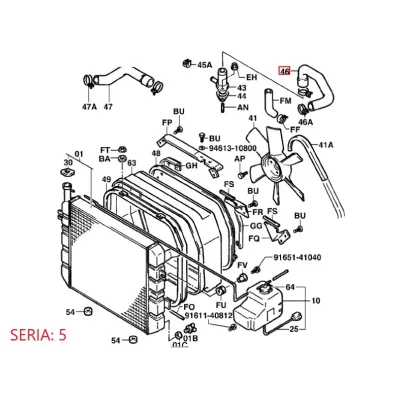 Przewód (wąż) chłodnicy silnika TOYOTA 4Y - GÓRNY (seria: 5/7) 0 wózek widłowy