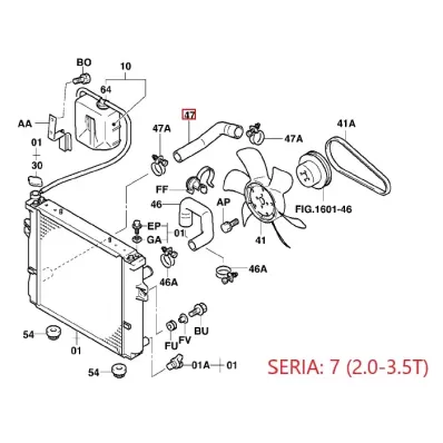 Przewód (wąż) chłodnicy silnika TOYOTA 4Y - DOLNY (seria: 7) - wózek widłowy